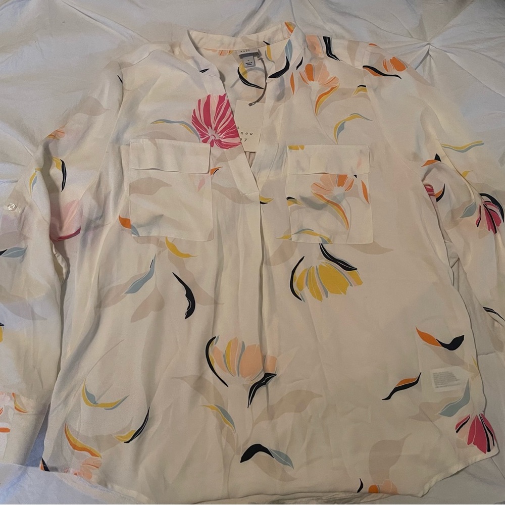 Cream Long Sleeve Blouse with Mandarin Collar